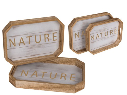 Komplet dwóch tac drewnianych Nature Tacki Naczyń .jpg