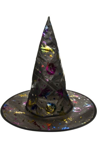 Kapelusz wiedźmy z tęczowymi wzorami Czarny Strój (1).jpeg