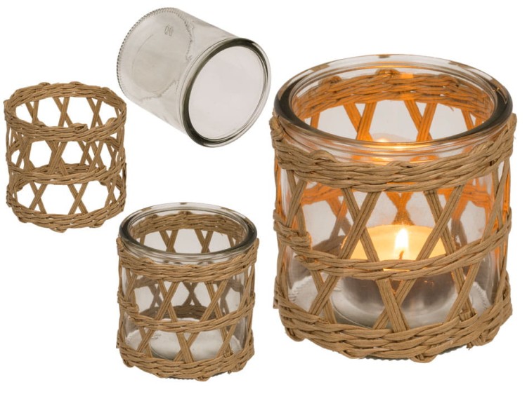 Świecznik szklany na tealight trawa morska Świeca .jpg