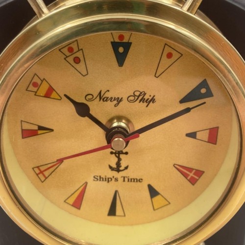 Mosiężny zegar marynistyczny Koło sterowe Kapitana (2).jpg