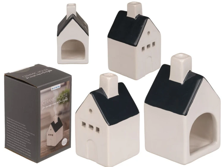 Ceramiczny domek na tealighty Świecznik z kominem .jpg