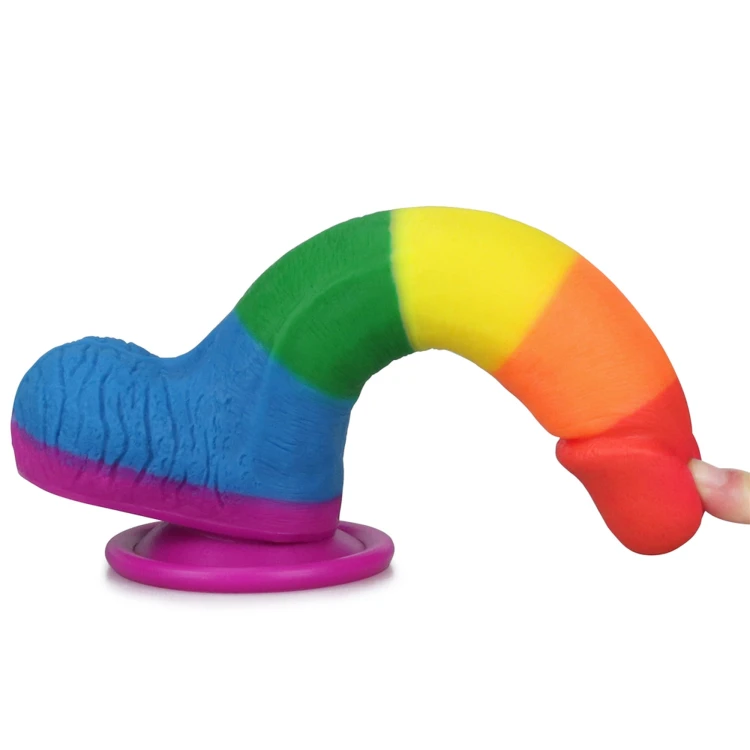 Tęczowe dildo 19,5cm z przyssawką silikon medyczny (4).jpg