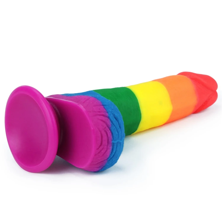 Tęczowe dildo 19,5cm z przyssawką silikon medyczny (5).jpg