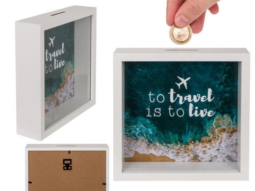 Skarbonka z szybką travel is to live Przezroczysta .jpg