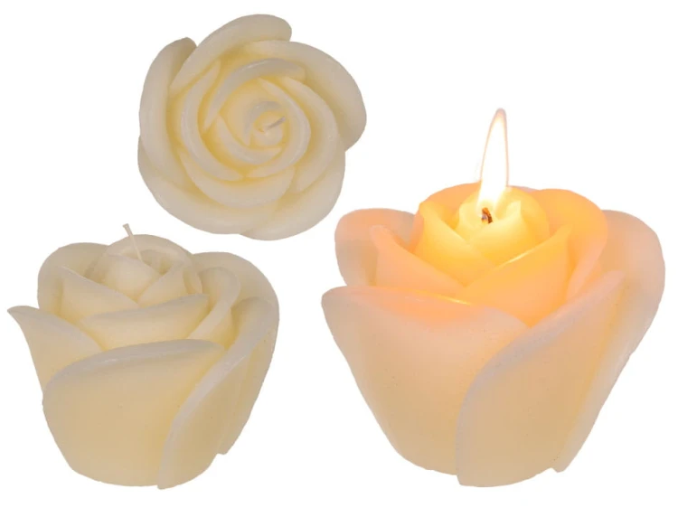 Świeczka świeca kremowa róża - 10 cm Kwiat ozdobna .jpg