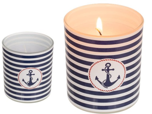 Świeczka morska w słoiczku w paski Szkło świeca 1.jpg