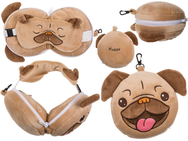 Poduszka podróżna dla dzieci i maska na oczy Mops .jpg