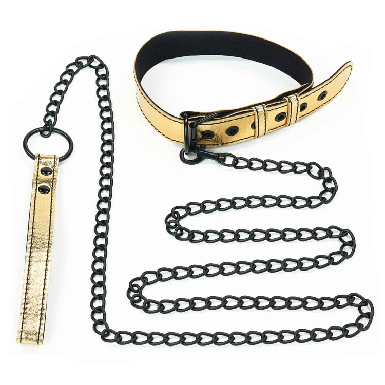 Obroża erotyczna Bondage Fetish - złota ze smyczą (1).jpg