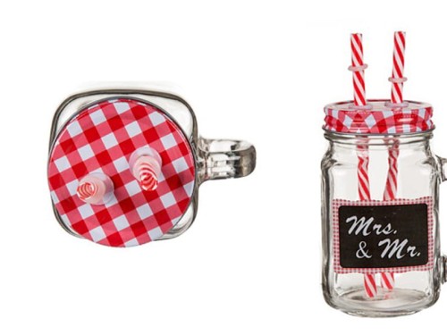 KUBEK SŁOIK ZE DWOMA SŁOMKAMI Z UCHEM UCHWYTEM 1