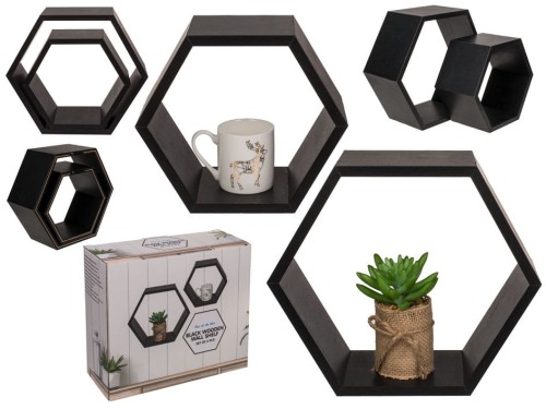 Sześciokątne drewniane półki zestaw 2szt na ścianę .jpg