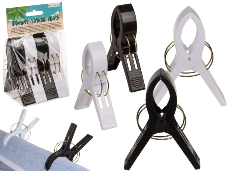 Klipsy do ręczników plażowych XL 4szt czarne białe .jpg