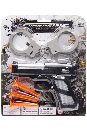 Pistolet z akcesoriami Lotki i kajdanki policyjny .jpg