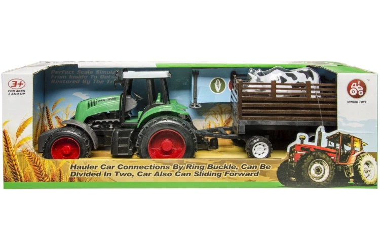 Ciągnik Traktor z krówką na przyczepie XL rolniczy .jpg