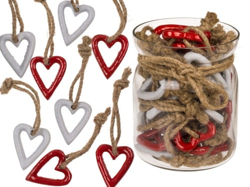 Metalowe serduszko na jutowym sznurku Serce czerwone białe Ozdoba 2.jpg
