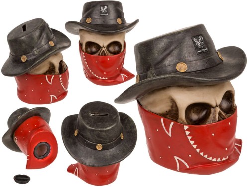 Skarbonka czaszka banity Zamaskowany Kowboy czerwona chusta .jpg