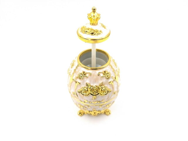 Jajo Jajko Faberge Replika biało-złote z motywem róży Figurka ozdobna  (2).jpg