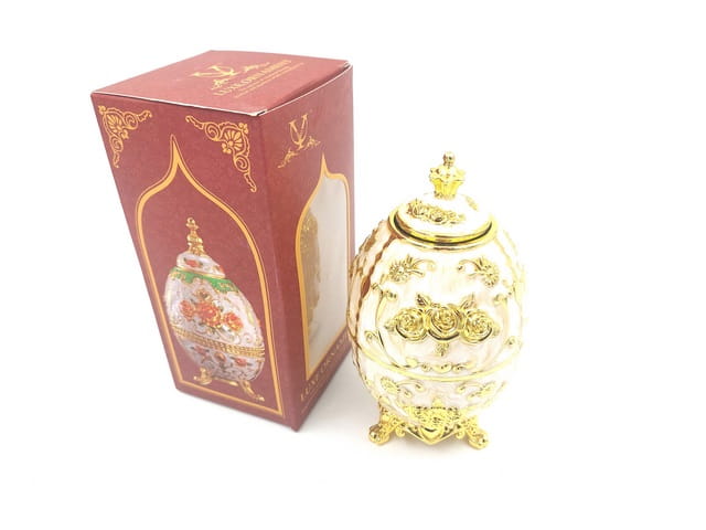 Jajo Jajko Faberge Replika biało-złote z motywem róży Figurka ozdobna  (3).jpg