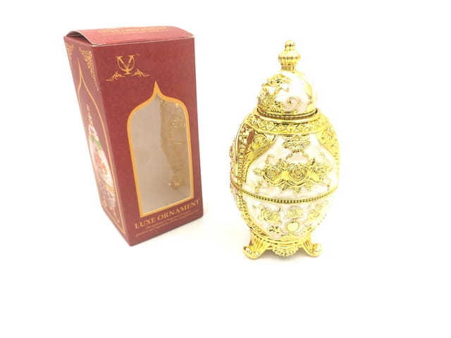 Jajo Jajko Faberge Replika biało-złote z motywem róży Figurka ozdobna  (6).jpg