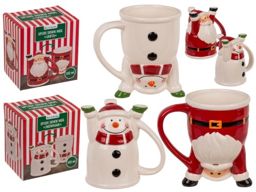 Odwrócony kubek Święty Mikołaj lub Bałwanek kamionka Świąteczny 300ml 2.jpg