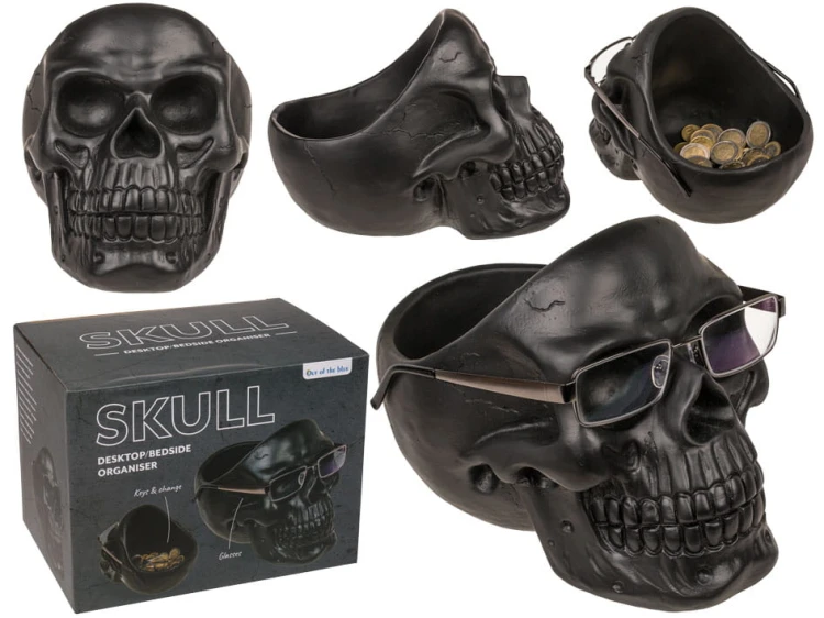 Organizer w kształcie czaszki z uchwytem na okulary czarny Pojemnik .jpg