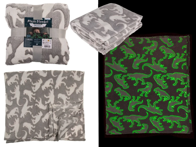 Kocyk świecący w ciemności dinozaury Koc świeci Prezent .jpg