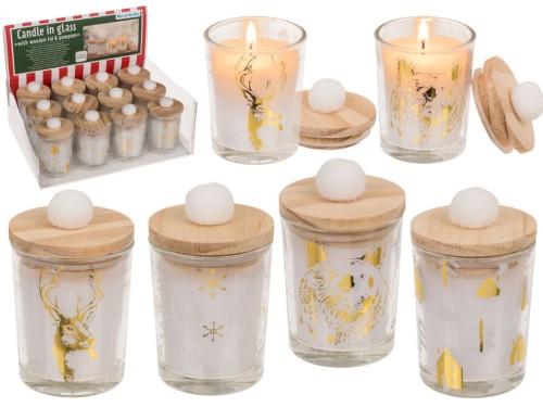 Świeca w szkle z drewnianym wieczkiem i pomponem dekoracyjna ozdobna 2.jpg