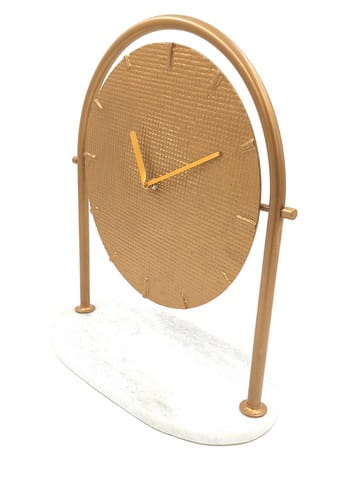 Okrągły zegar metalowy na marmurowej podstawie Stojący Stołowy biurkowy  (3).jpg