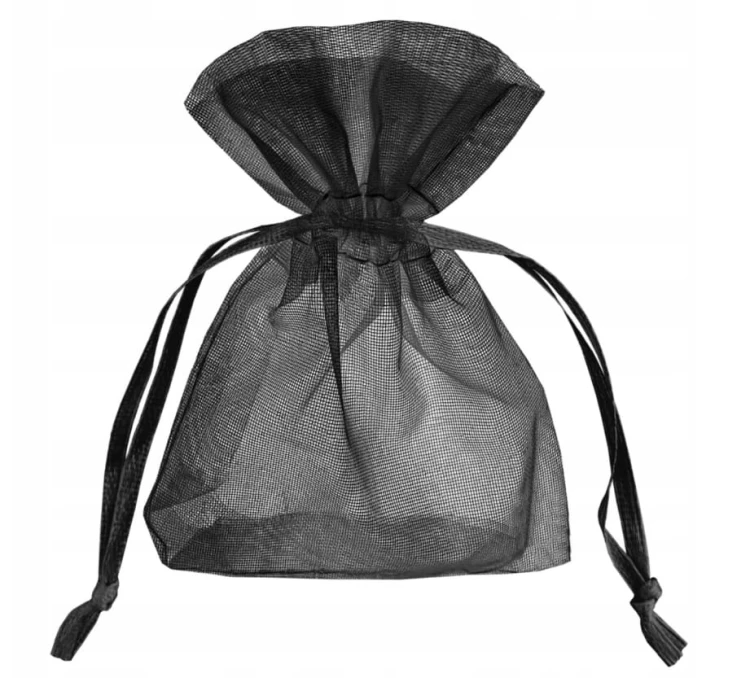 Woreczek z Organzy 10 x 15 cm Czarny na biżuterię upominki opakowanie .jpg
