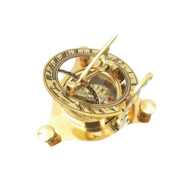 Mosiężny Kompas i Zegar Słoneczny w Skórzanym Etui Retro Vintage Replika  (1).png