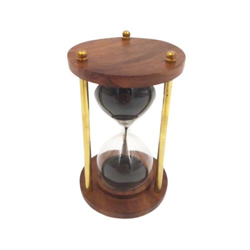 Klepsydra Elegancja Czasu mosiądz drewno Czarny piasek 3min dekoracja  (2).png