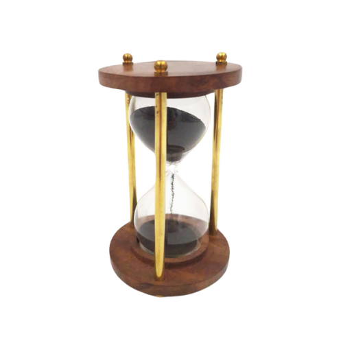 Klepsydra Elegancja Czasu mosiądz drewno Czarny piasek 3min dekoracja  (1).png