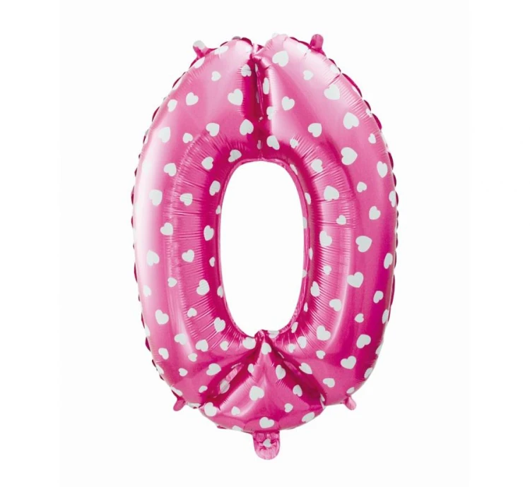 Balon foliowy "Cyfra 0", różowa w serca, 61 cm KK