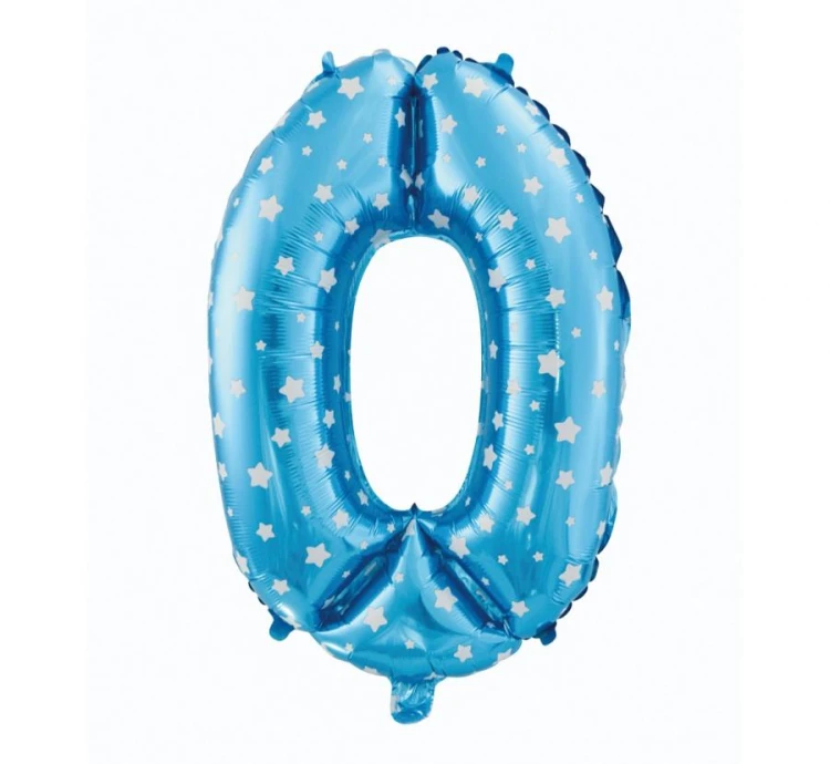 Balon foliowy "Cyfra 0", niebieska w gwiazdy, 61 cm KK