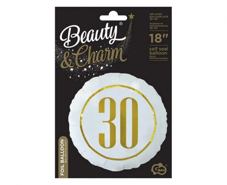 Balon foliowy "30" (biały), 18"