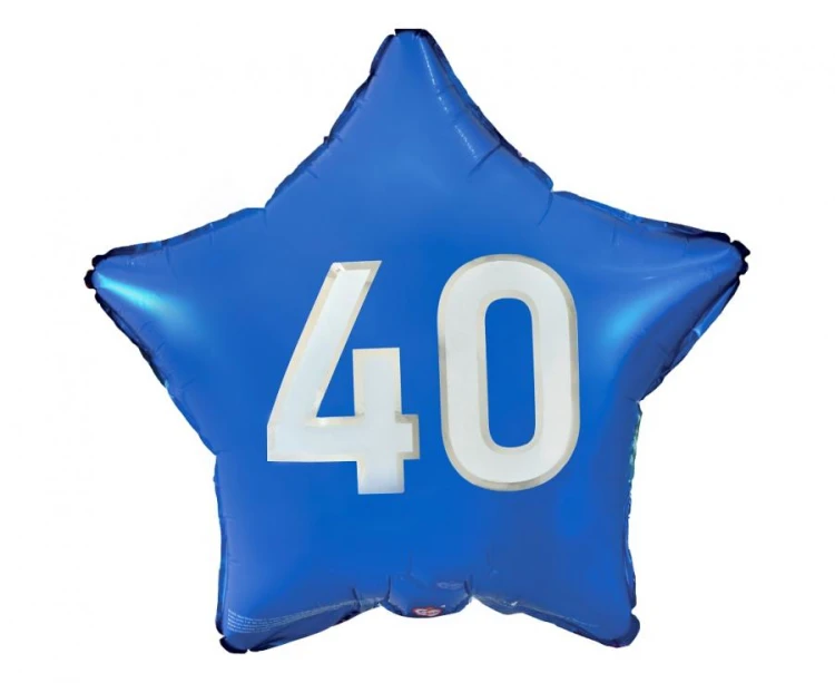 Balon foliowy "40" gwiazda niebieska, nadruk biały, 19" KK