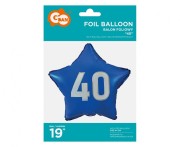 Balon foliowy "40" gwiazda niebieska, nadruk biały, 19" KK