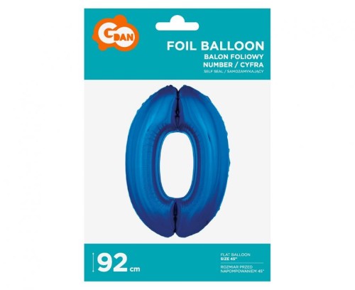 Balon foliowy "Cyfra 0", niebieska, 92 cm