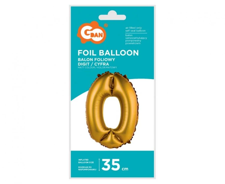 Balon foliowy "Cyfra 0", złota, matowa, 35 cm