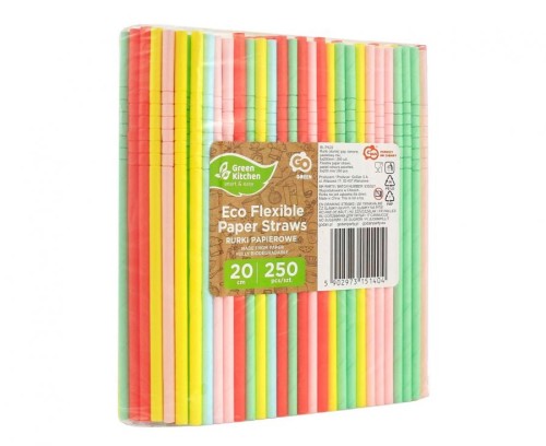 Rurki (słomki) pap. łamane, pastelowy mix, 6x200mm / 250 szt. KK
