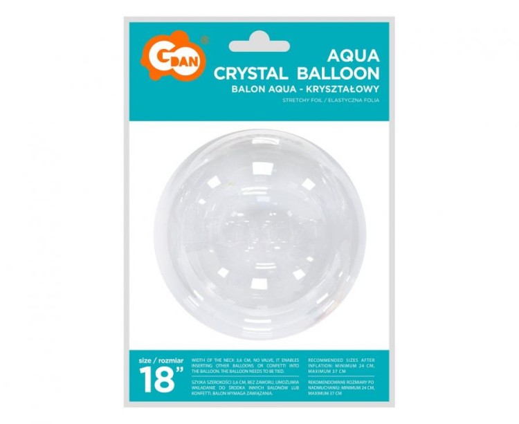 Balon duża kula przezroczysta piłka krystaliczny 18" AQUA foliowy