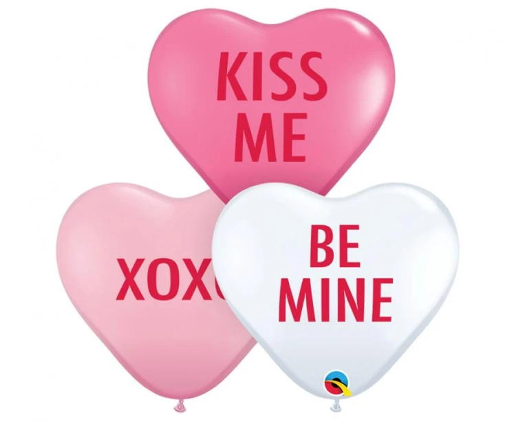 Balony serca 6" kiss me xoxo be mine lateks pastel biały i różowy 100 szt