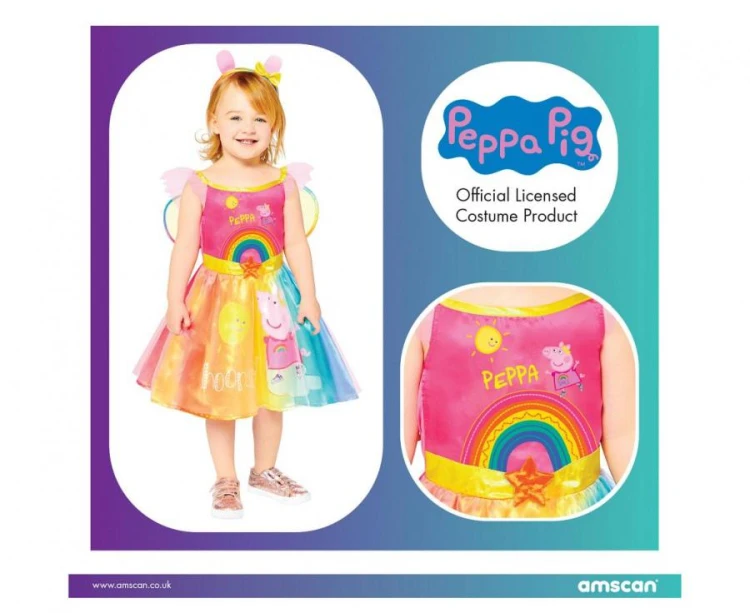 Strój dla dzieci Świnka Peppa Tęczoa sukienka  2-3 lata opaska skrzydełka