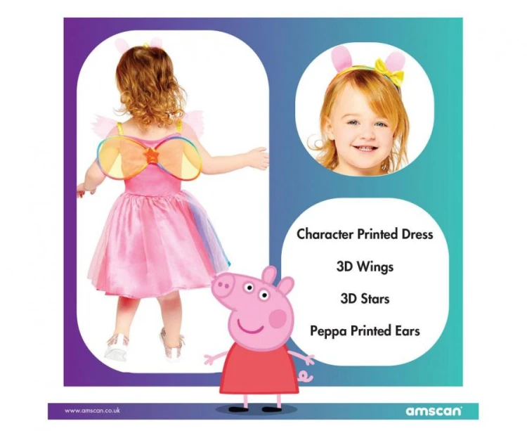 Strój dla dzieci Świnka Peppa Tęczoa sukienka  2-3 lata opaska skrzydełka