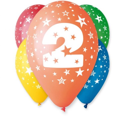 Balony urodzinowe z cyfrą 2 na urodziny pastel mix 12" 30 cm 5 szt