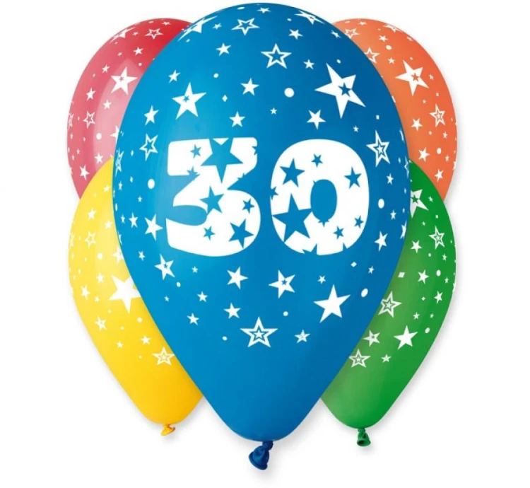 Balony urodzinowe z cyfrą 30 na urodziny pastel mix 12" 30 cm 5 szt