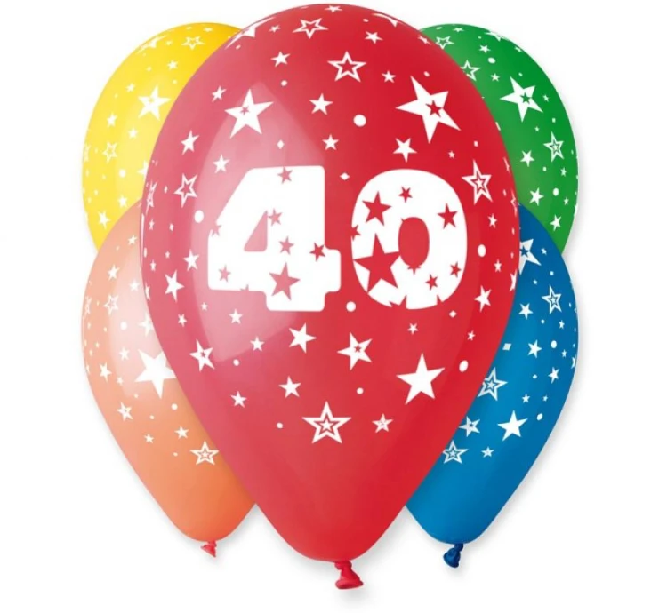 Balony urodzinowe z cyfrą 40 na urodziny pastel mix 30 cm 12" 5 szt