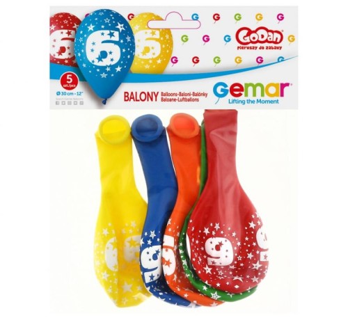 Balony urodzinowe z cyfrą 6 na urodziny pastel mix 30 cm 12" 5 szt lateksowe