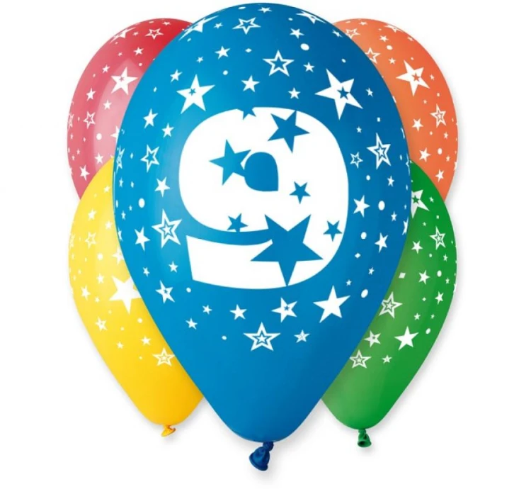 Balony urodzinowe z cyfrą 9 na urodziny pastel mix 30 cm 12" 5 szt lateksowe