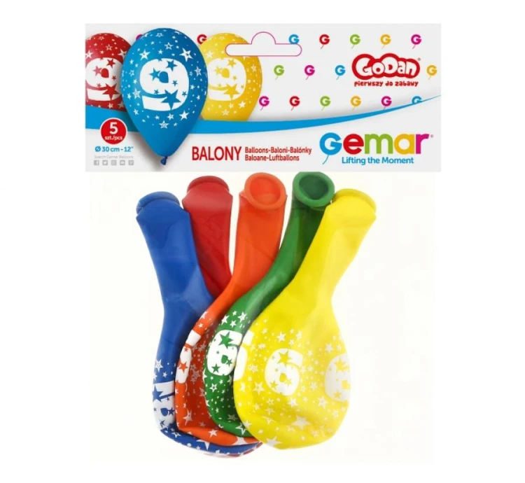 Balony urodzinowe z cyfrą 9 na urodziny pastel mix 30 cm 12" 5 szt lateksowe