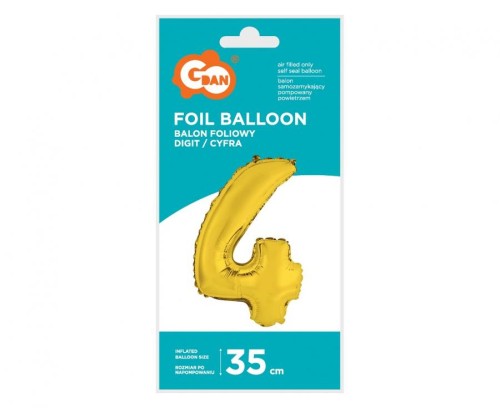 Balon foliowy Cyfra 4 złota 35 cm Urodziny